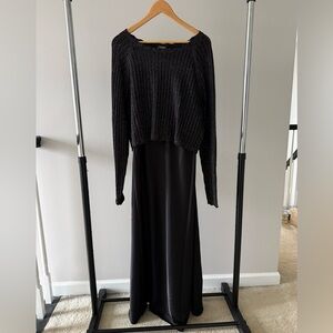 Taylor Black Two-Piece Layered Dress and Cropped Knit Sweater